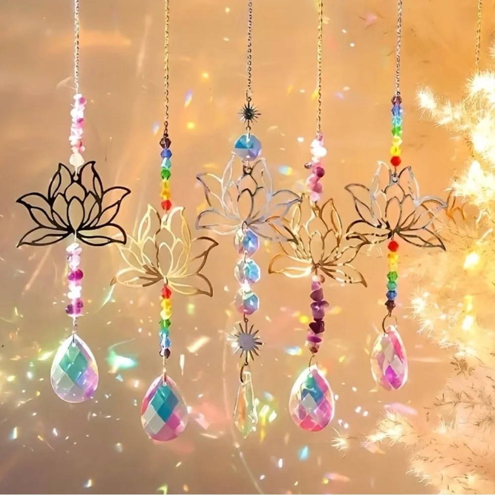 Lotus Crystal Sun Catcher Hanging Decorations - Gold & Iridescent - Picture 10 of 11